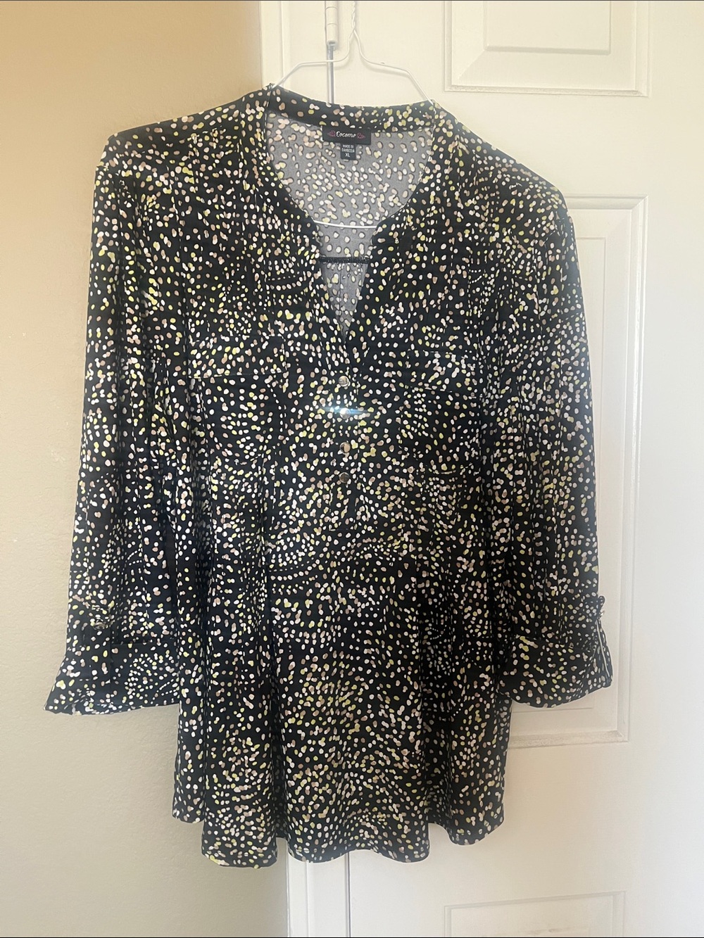 Black Dot-Print V-Neck Tunic Top
